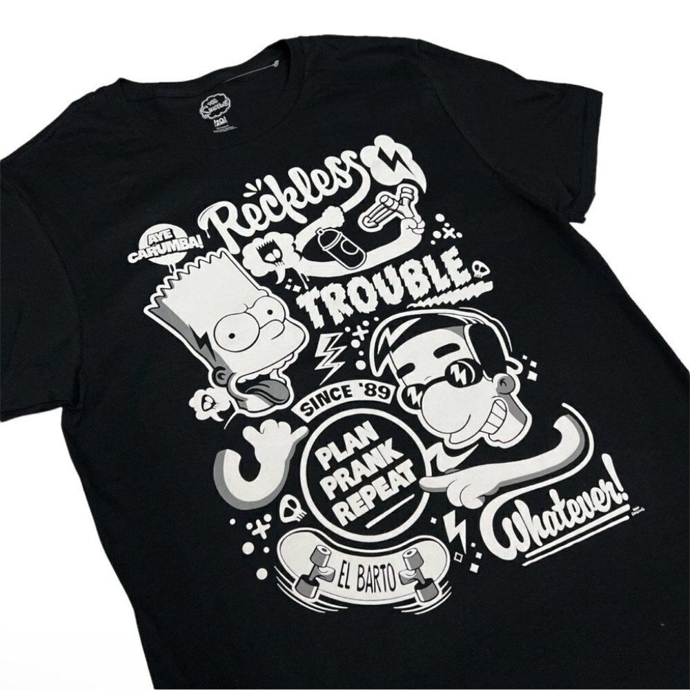 Simpsons Adult Graffiti EL Bart T-Shirt Milhouse Universal Carumba Skateboard